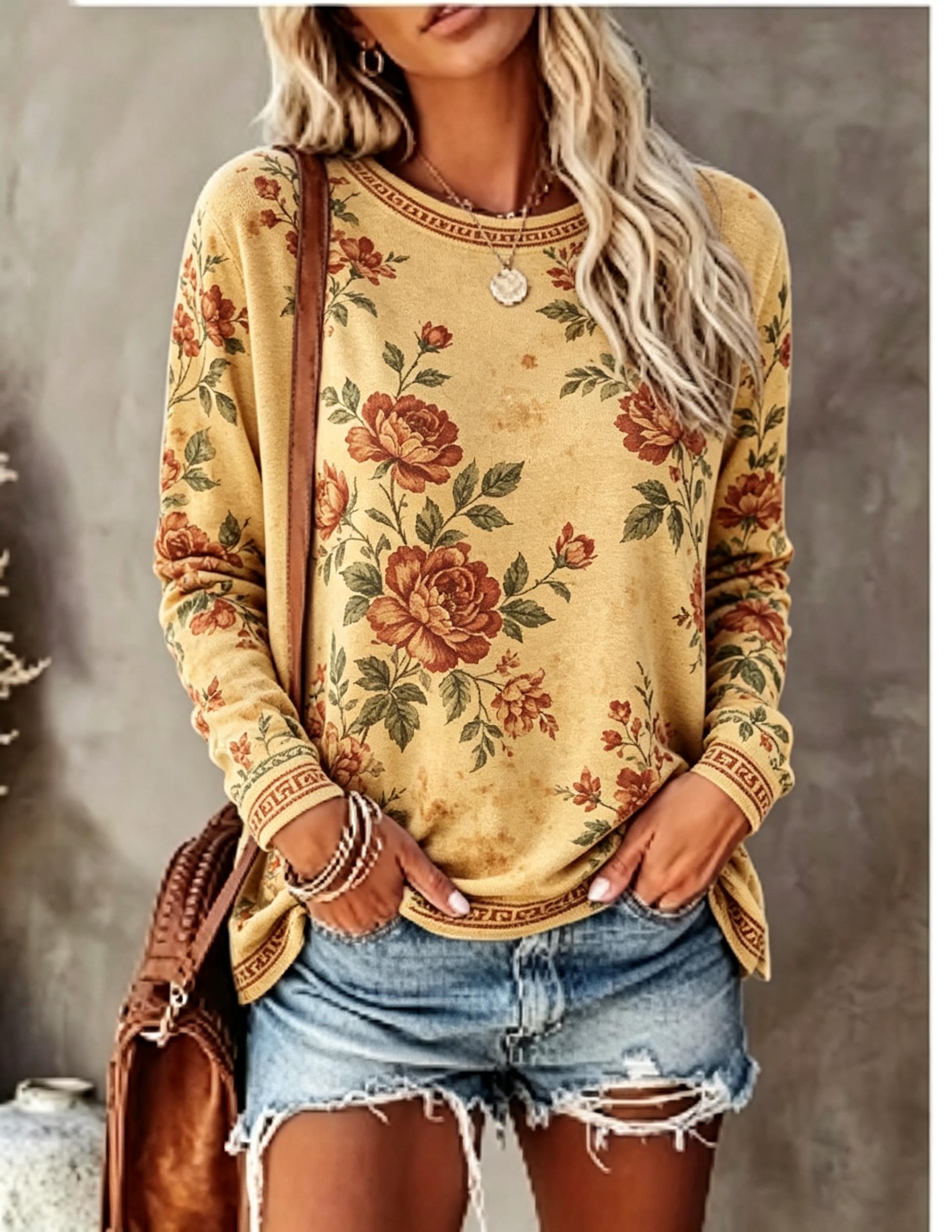 Women Crew Neck Long Sleeve T‑ - Winter Clothing For Women ulasan dan harga